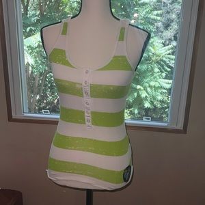 FOX Girls lime green and white striped racerback tank with patch size XS!